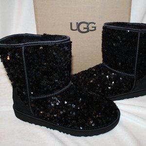 NIB UGG STELLAR SEQUIN CLASSIC SHORT SHEARLING LINED BOOTS